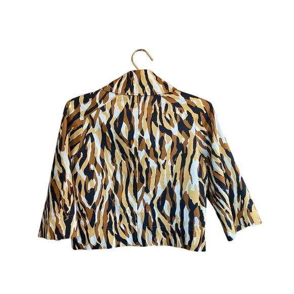 Patrick Christopher Blazer Zebra Print Crop Button Up Pockets Yellow Tan Size S - Picture 2 of 7